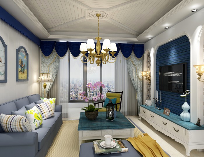 千禧國際87㎡地中海風(fēng)格裝修效果圖